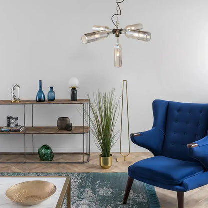 Farmhouse smoke gray blue bottle chandelier with aged silver finish by Decorbites on Tampa Home & Garden Store