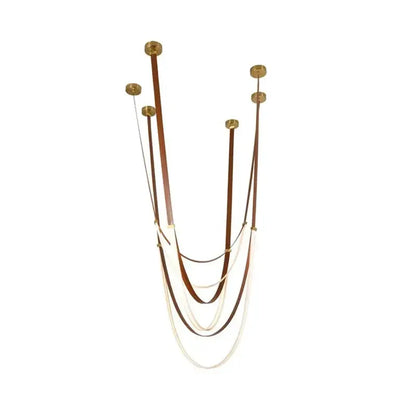 Chandelier leather belt LED pendant by Decorbites with brown cords and brass mounts on Tampa Home & Garden Store