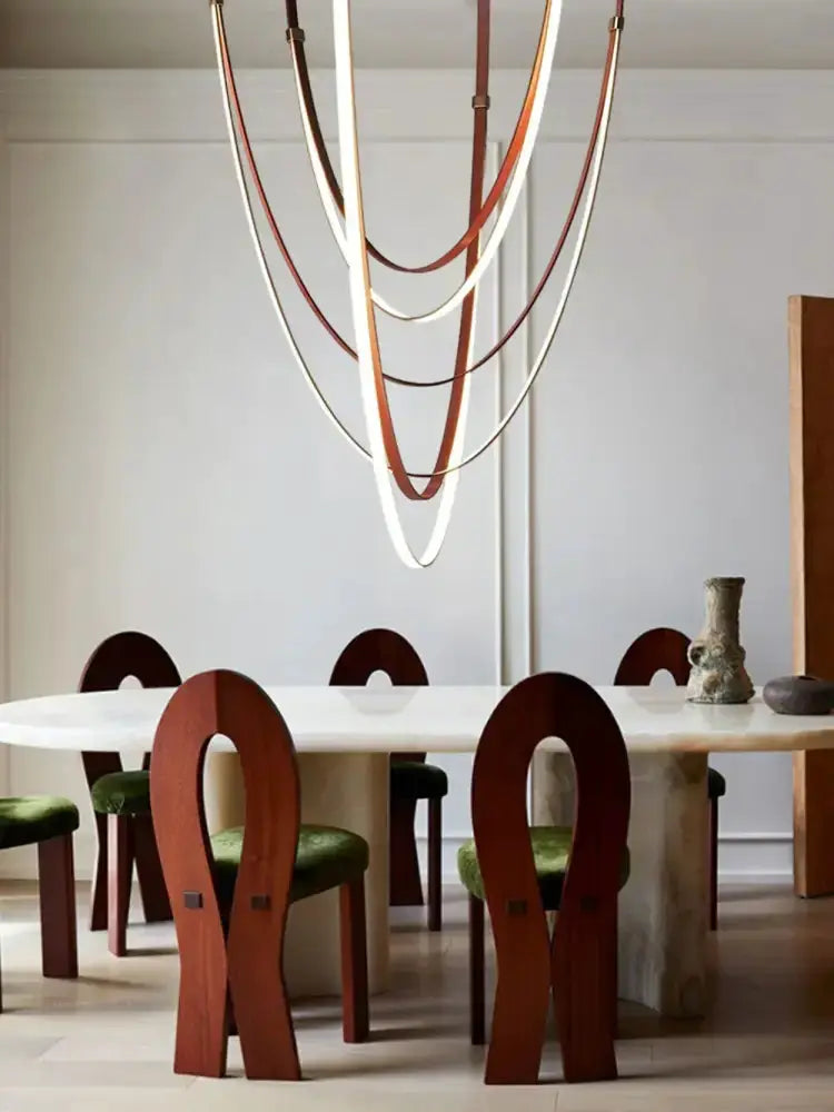 Chandelier Decorbites modern flexible leather belt LED pendant with brown and white loops on Tampa Home & Garden Store