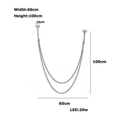 Decorbites modern leather belt LED chandelier pendant for living room, curved cords, 60cm wide on Tampa Home & Garden Store