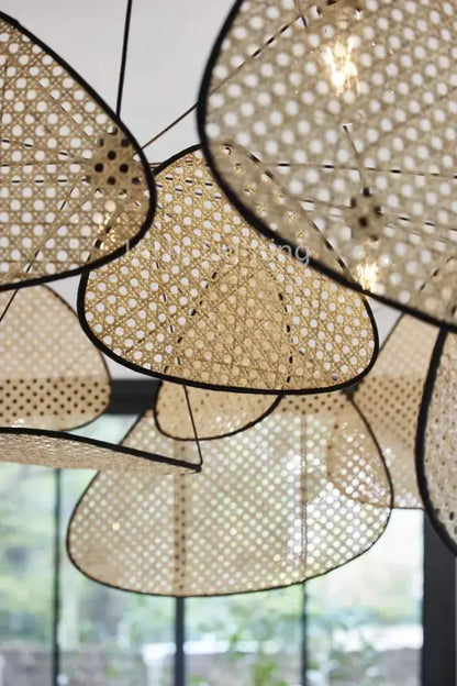 Decorbites chandelier French design natural tan rattan petal shade dining pendant light on Tampa Home & Garden Store