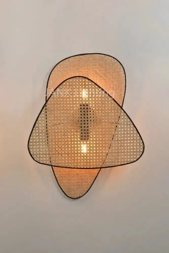 Chandelier Decorbites natural tan rattan with geometric layered panels for dining room on Tampa Home & Garden Store