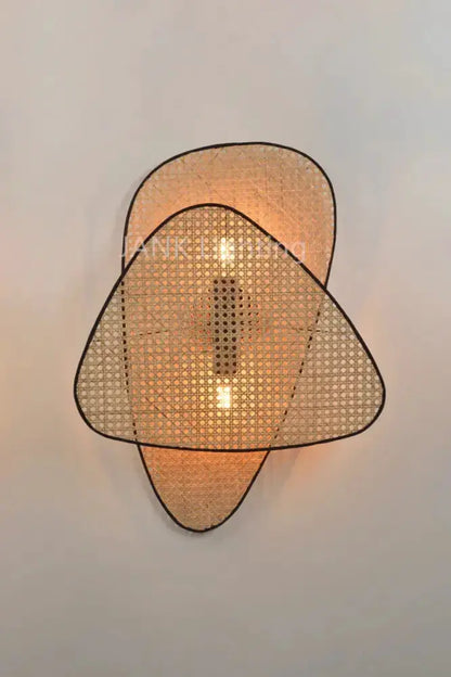 Chandelier Decorbites natural tan rattan with geometric layered panels for dining room on Tampa Home & Garden Store