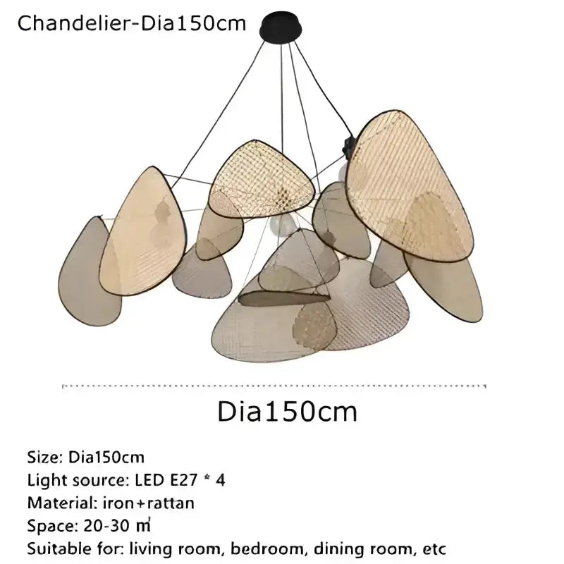 Chandelier Decorbites natural tan rattan leaf pendant light for dining room Dia150cm on Tampa Home & Garden Store