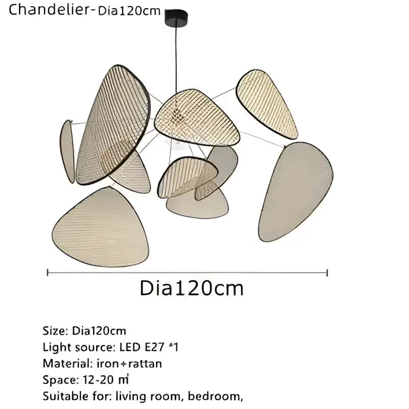 Chandelier Decorbites natural tan rattan pendant light with leaf-shaped shades Dia120cm on Tampa Home & Garden Store