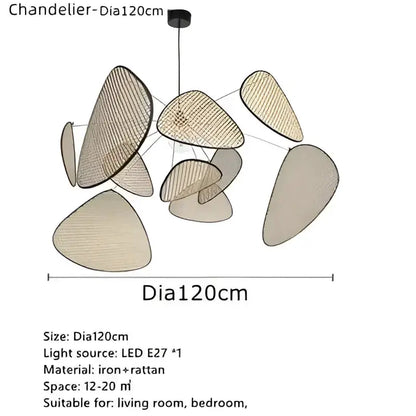 Chandelier Decorbites natural tan rattan pendant light with leaf-shaped shades Dia120cm on Tampa Home & Garden Store
