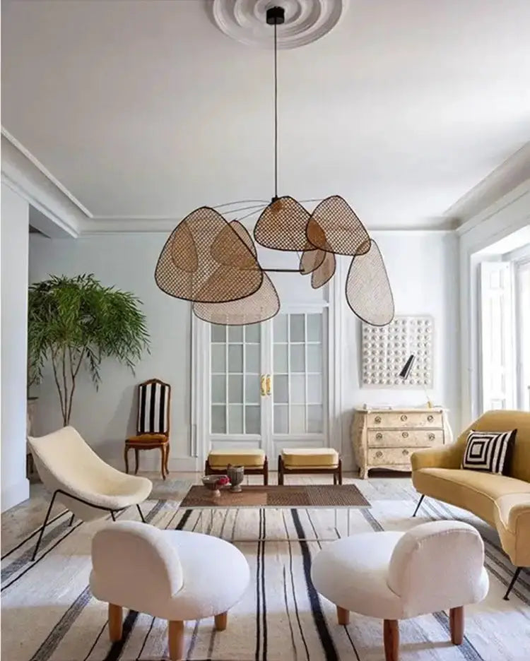 Chandelier Decorbites French design natural tan rattan dining room pendant light on Tampa Home & Garden Store