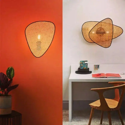 Chandelier Decorbites natural tan rattan dining room pendant lights, woven shade pair on Tampa Home & Garden Store