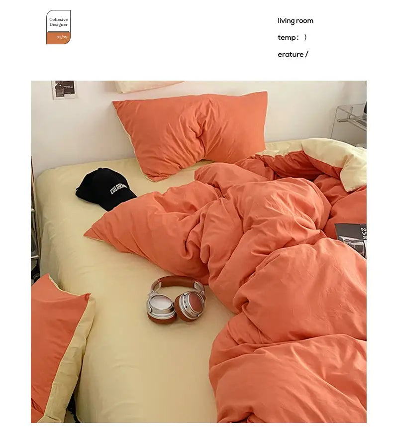Cream Plush Quilt Set by Decorbites in peach coral tones on cream bed sheet on Tampa Home & Garden Store