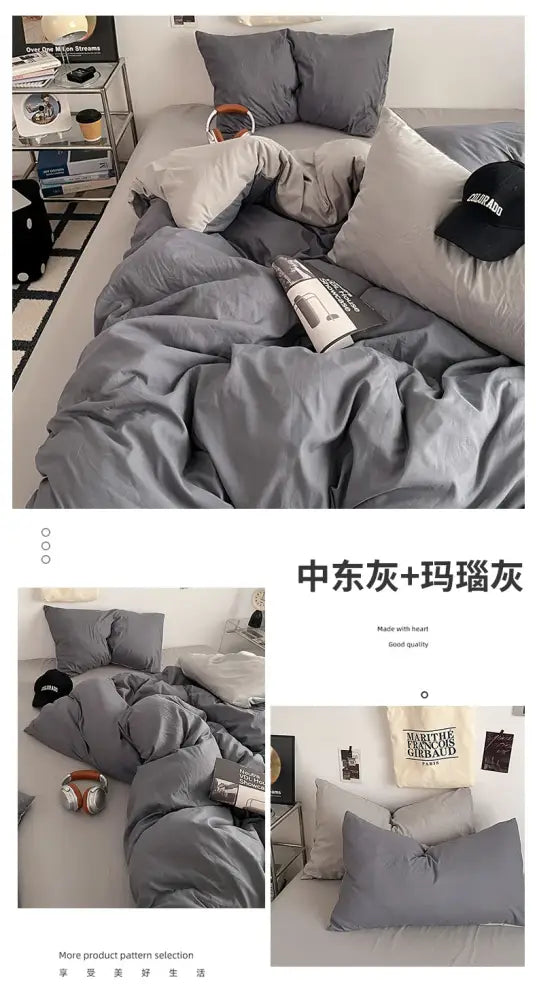 Cream Plush Quilt Set by Decorbites in gray tones with matching pillow shams on bed on Tampa Home & Garden Store