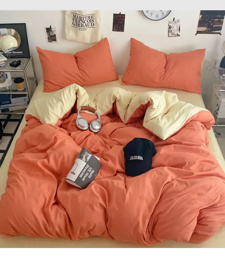Cream Plush Quilt Set by Decorbites, coral peach quilt with cream reverse for duvet cover on Tampa Home & Garden Store