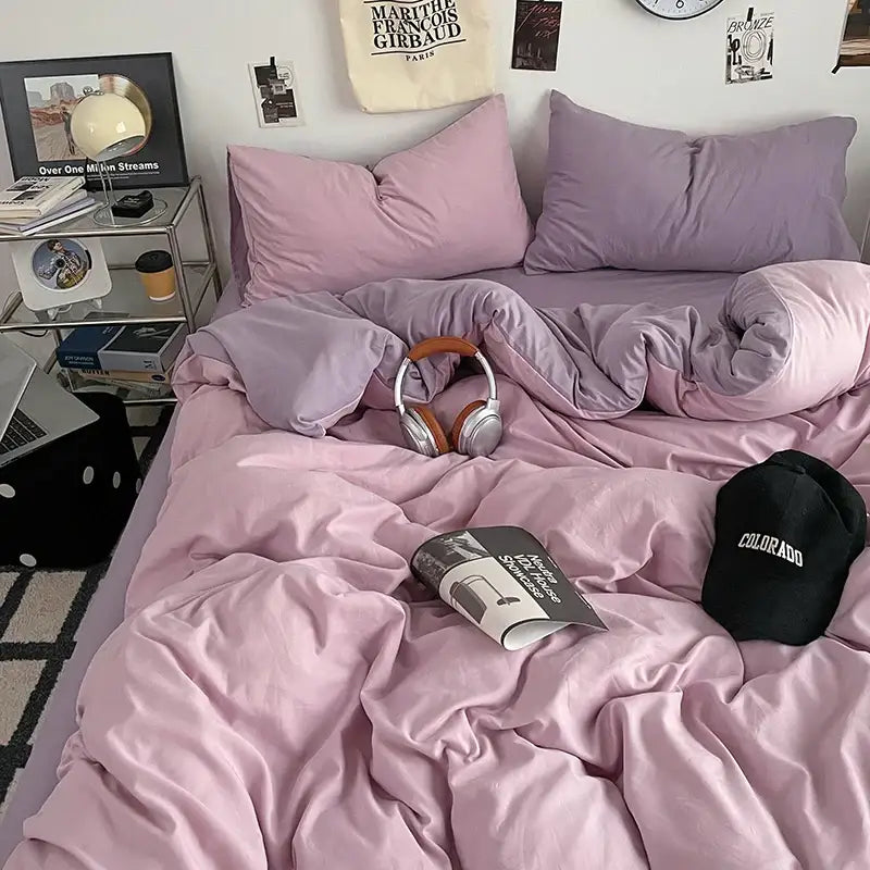 Decorbites lavender plush duvet cover set with two matching pillows on a bed on Tampa Home & Garden Store