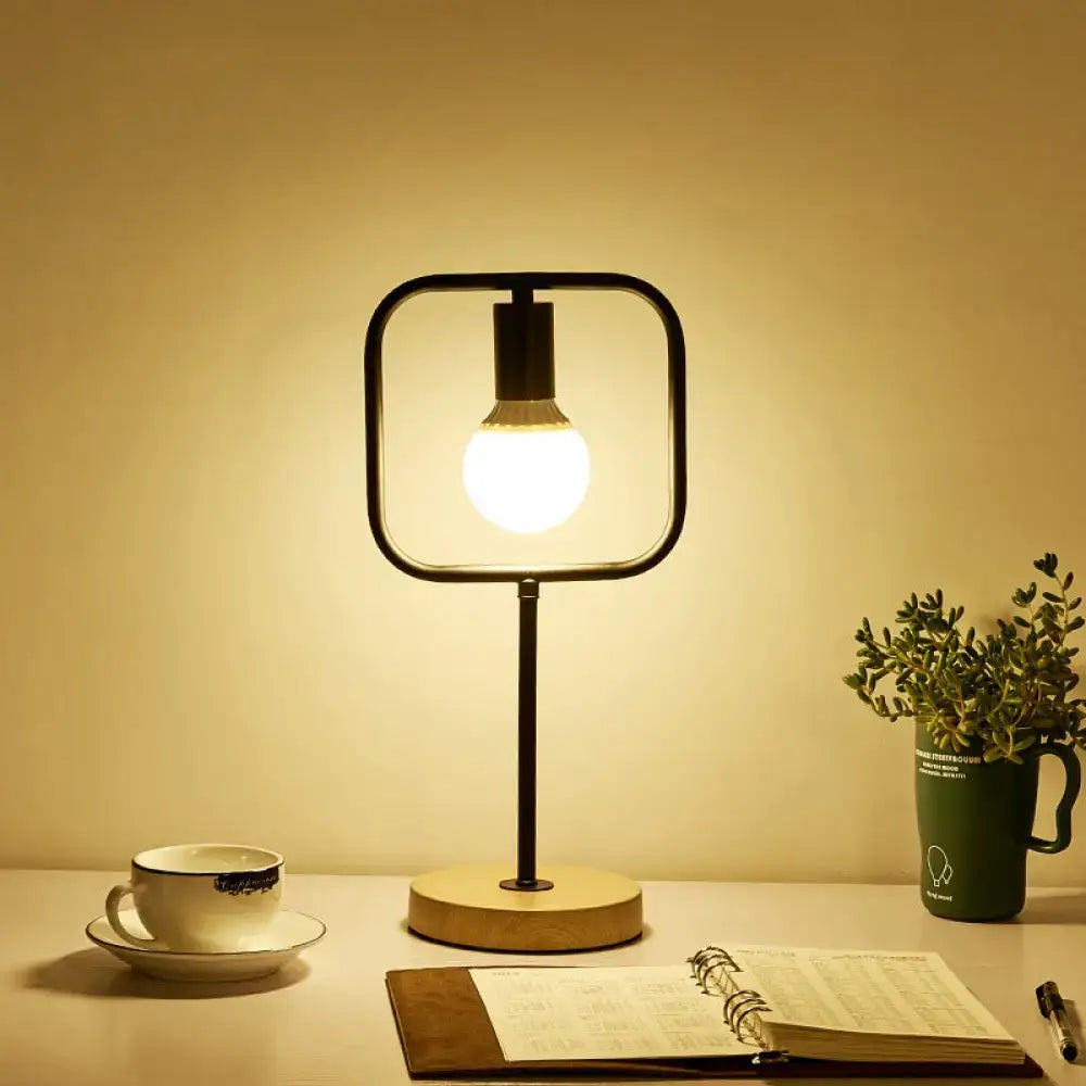 Metal Geometric Table Lamp with black square frame and wooden base Decorbites on Tampa Home & Garden Store