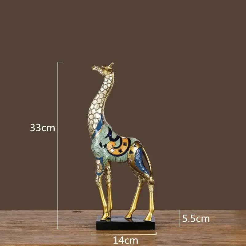Modern teal & gold giraffe mother sculpture, Decorbites living room decor, 33 cm tall on Tampa Home & Garden Store