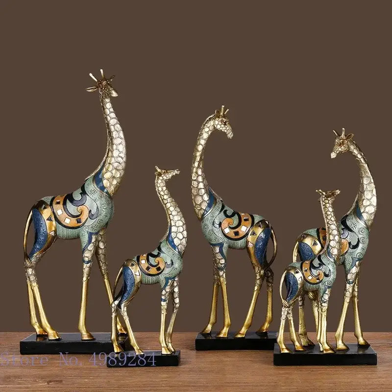 Five-piece teal and gold giraffe sculpture set by Decorbites for stylish living room decor on Tampa Home & Garden Store