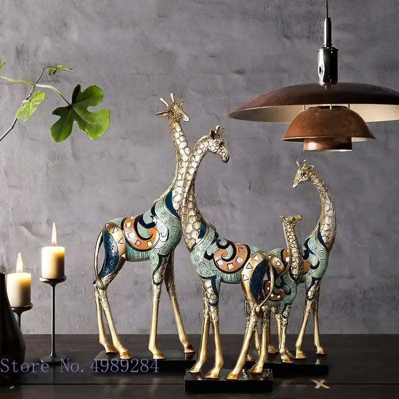 Teal and gold giraffe sculpture set of 3 by Decorbites for living room decor on Tampa Home & Garden Store