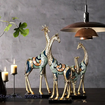 Teal and gold giraffe sculpture set of 3 by Decorbites for living room decor on Tampa Home & Garden Store