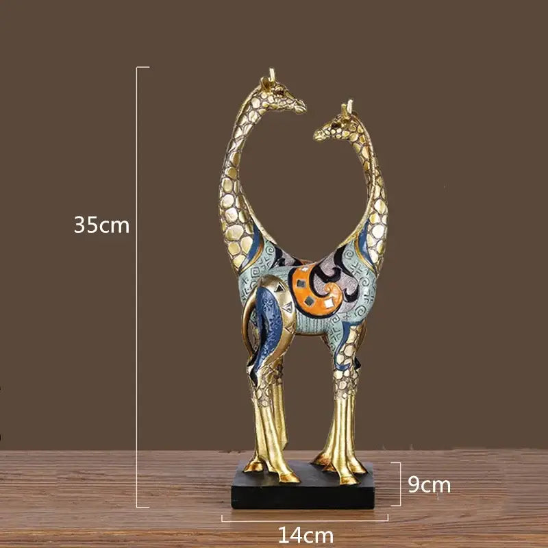 Giraffe mother sculpture in teal gold by Decorbites with twin necks, 35cm tall base on Tampa Home & Garden Store
