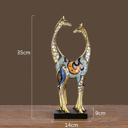 Giraffe mother sculpture in teal gold by Decorbites with twin necks, 35cm tall base on Tampa Home & Garden Store