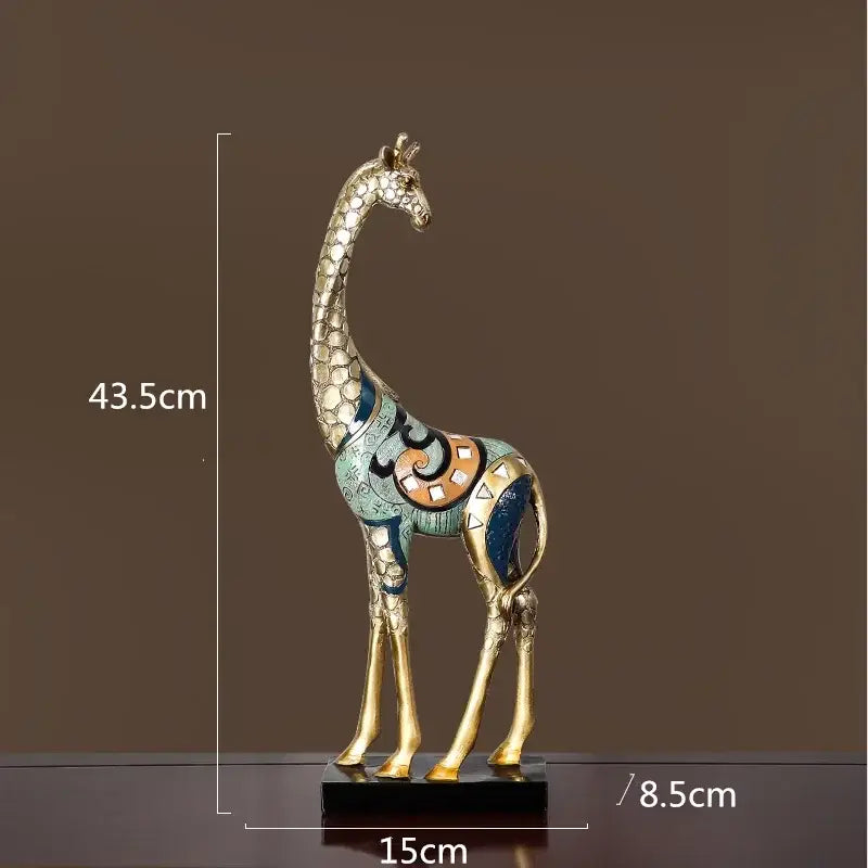 Giraffe mother sculpture in teal and gold with mosaic accents for living room decor on Tampa Home & Garden Store