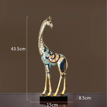 Giraffe mother sculpture in teal and gold with mosaic accents for living room decor on Tampa Home & Garden Store