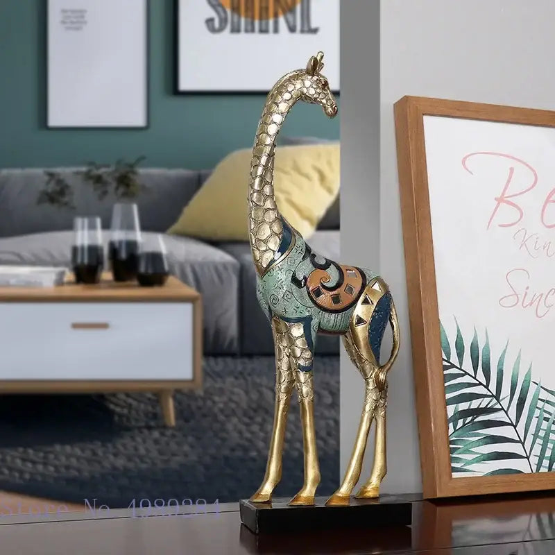 Modern teal and gold giraffe mother sculpture by Decorbites for living room decor on Tampa Home & Garden Store