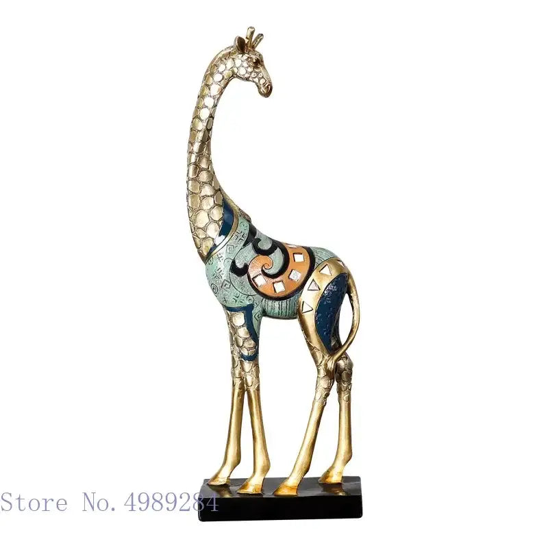 Giraffe sculpture teal and gold by Decorbites for living room decor on black base on Tampa Home & Garden Store