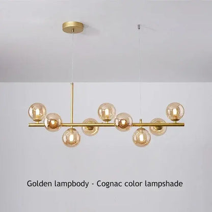 Black Glass Ceiling Chandelier with gold finish metal frame and glass globe bulbs on Tampa Home & Garden Store