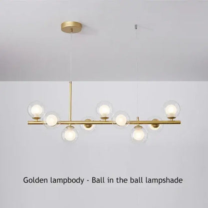 Chandelier by Decorbites with gold brass bar and glass globe bulbs on Tampa Home & Garden Store