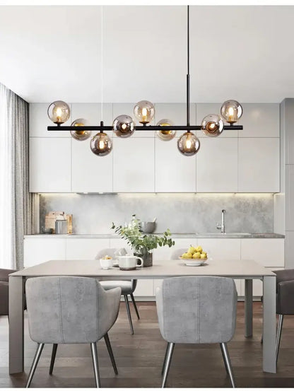 Black Glass Ceiling Chandelier by Decorbites with a horizontal bar and amber globe bulbs on Tampa Home & Garden Store