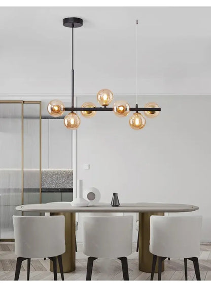 Black Glass Ceiling Chandelier with seven amber globe bulbs on a horizontal bar Decorbites on Tampa Home & Garden Store