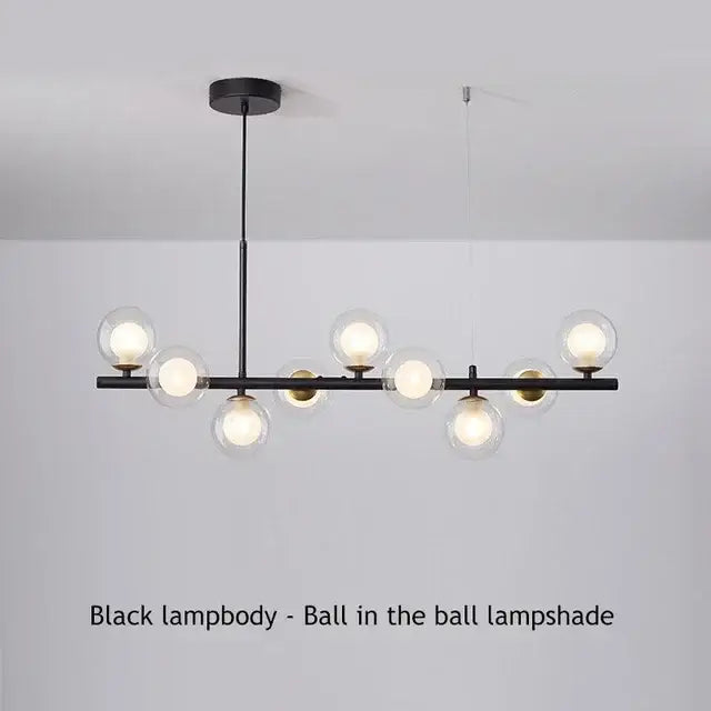 Black Amber Glass Chandelier by Decorbites, linear black frame with globe bulbs on Tampa Home & Garden Store