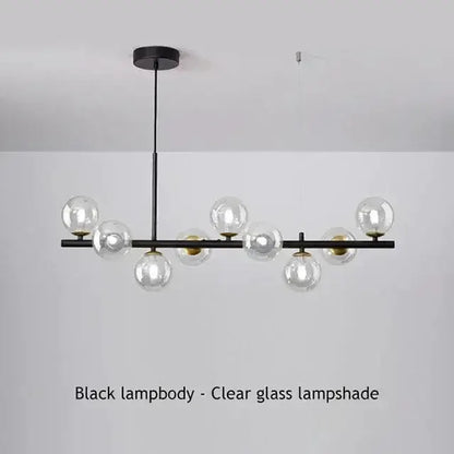 Chandelier Modern black metal bar with gold accents and clear glass globe bulbs on Tampa Home & Garden Store