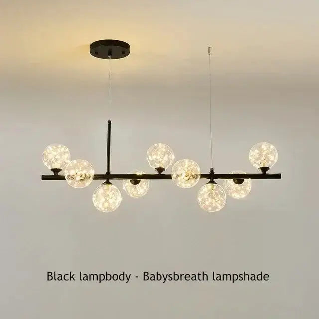 Modern gold glass ball chandelier with black linear frame and crackled globes on Tampa Home & Garden Store