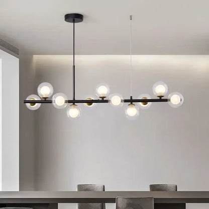 Black Amber Glass Chandelier by Decorbites, linear bar with glass globe bulbs on Tampa Home & Garden Store