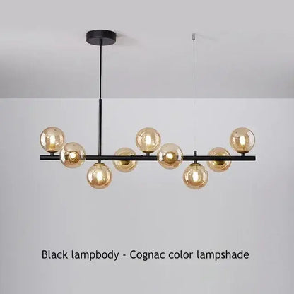 Gold Glass Ball Chandelier by Decorbites, black lamp body with cognac glass bulbs on Tampa Home & Garden Store