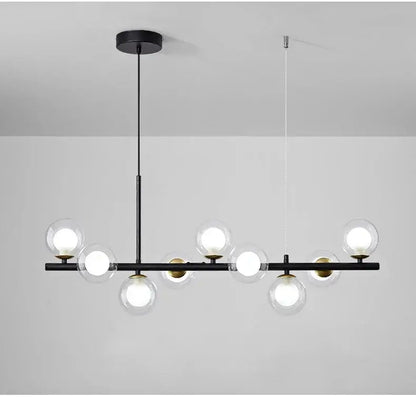 Gray Glass Ball Chandelier by Decorbites with black bar and clear globe bulbs brass accents on Tampa Home & Garden Store