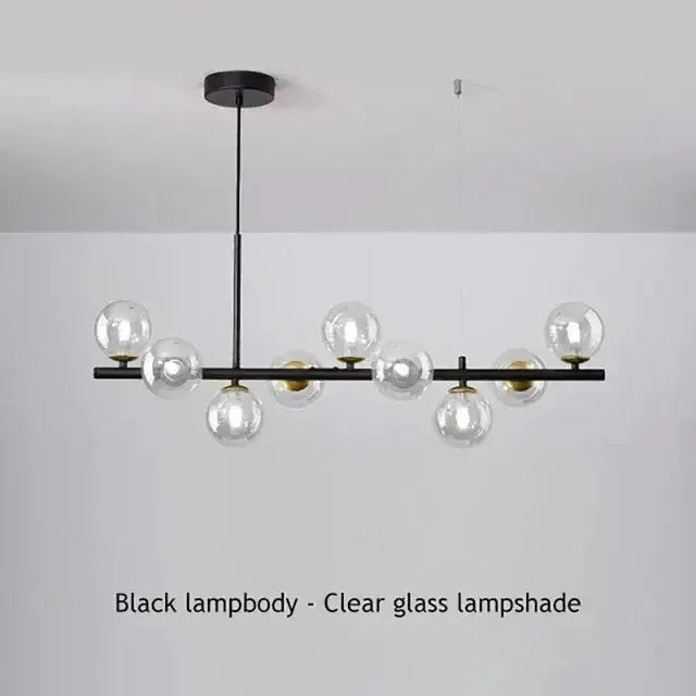 Chandelier modern gold glass ball dining room pendant light with black bar and clear globes on Tampa Home & Garden Store