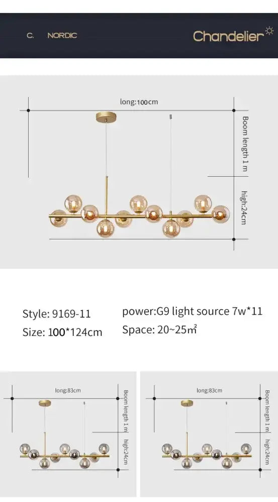 Decorbites modern black glass ball chandelier with gold frame 11-light living room lighting on Tampa Home & Garden Store
