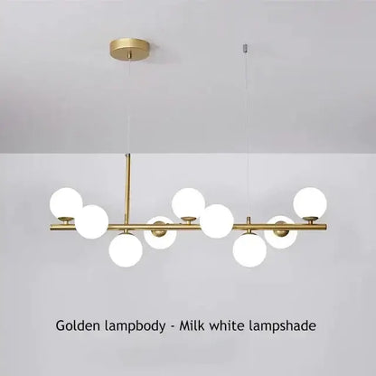 Chandelier Decorbites modern gold brass bar with milk white glass globes, multi-arm pendant on Tampa Home & Garden Store