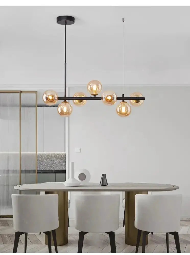 Modern Black Glass Ball Chandelier for Dining