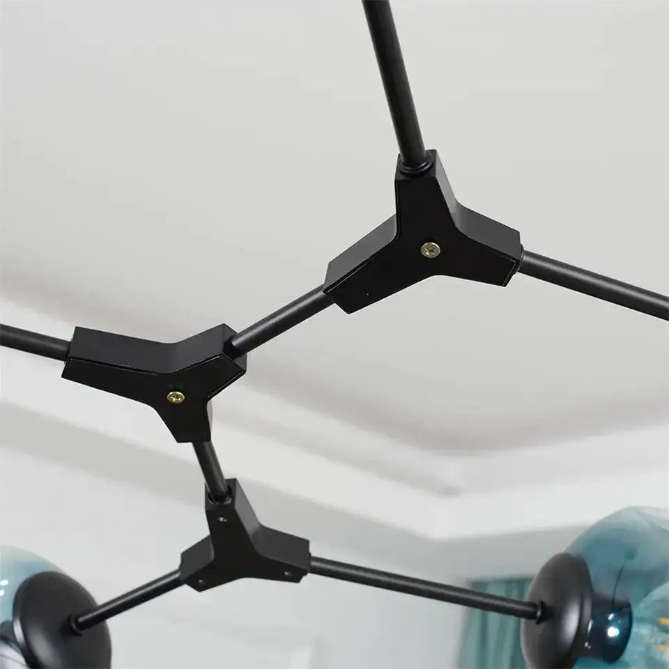 Nordic clear glass ball LED chandelier dining room pendant light with black metal geometric arm joints on Tampa Home & Garden Store