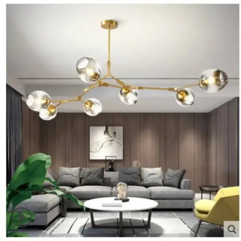 Nordic clear glass ball LED chandelier with brass finish, dining room pendant light on Tampa Home & Garden Store