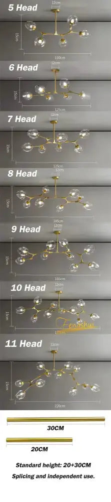 Decorbites Nordic glass ball LED chandelier, 5–11 head pendants on Tampa Home & Garden Store