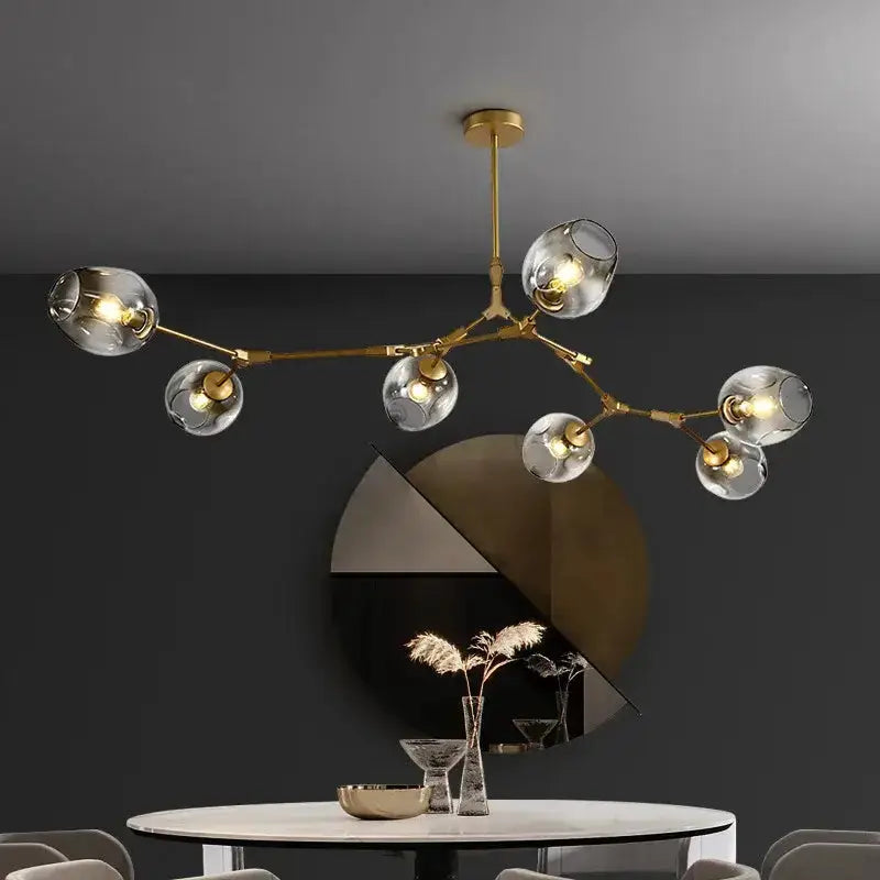 Nordic clear glass ball LED chandelier with gold brass branch design for dining room lighting on Tampa Home & Garden Store