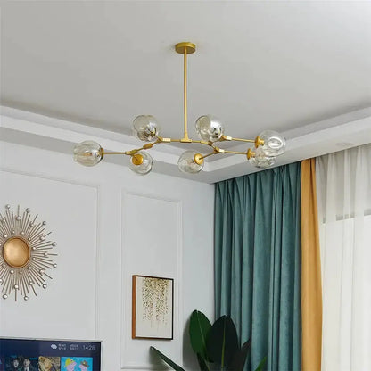 Nordic clear glass ball LED chandelier with six globes in brass gold finish ceiling pendant on Tampa Home & Garden Store
