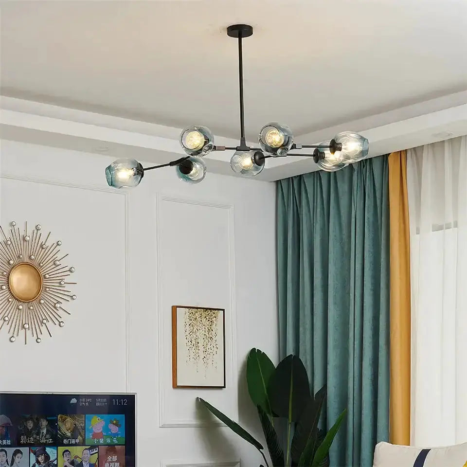 Nordic clear glass ball LED chandelier with black metal bar Decorbites, dining pendant light on Tampa Home & Garden Store
