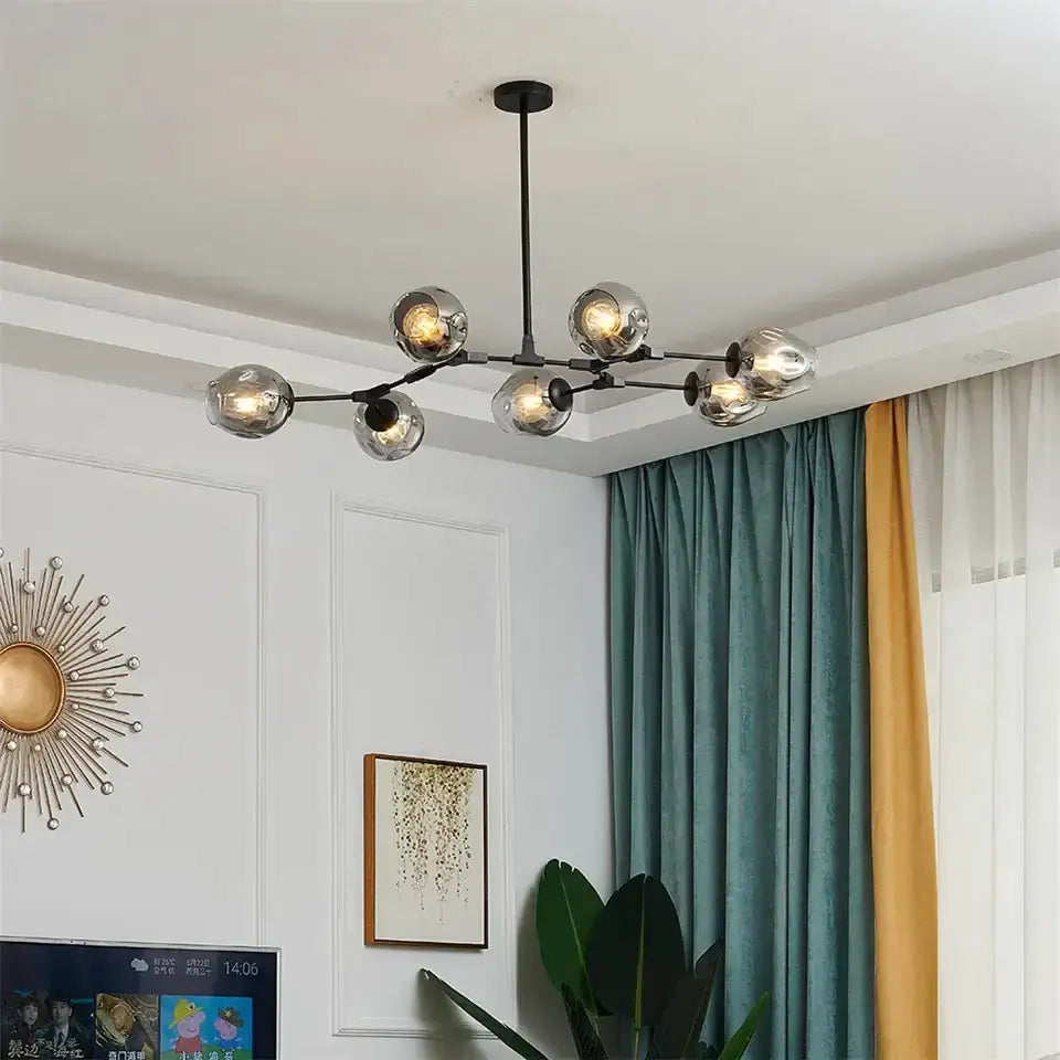 Nordic clear glass ball LED chandelier with black metal frame for dining room on Tampa Home & Garden Store