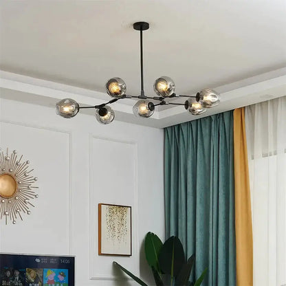 Nordic clear glass ball LED chandelier with black metal frame for dining room on Tampa Home & Garden Store