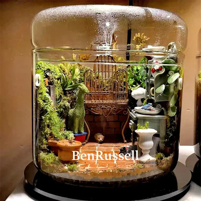 Glass Moss Terrarium Vase with miniature garden and brick patio in a clear jar Decorbites on Tampa Home & Garden Store